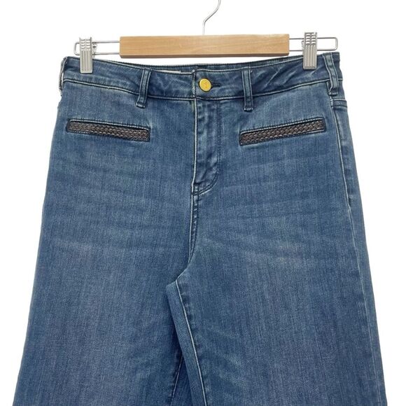 Anthropologie Pilcro Stet High Rise Flare Boho Leather Braid Trim Size 28 | 6 - Picture 5 of 13